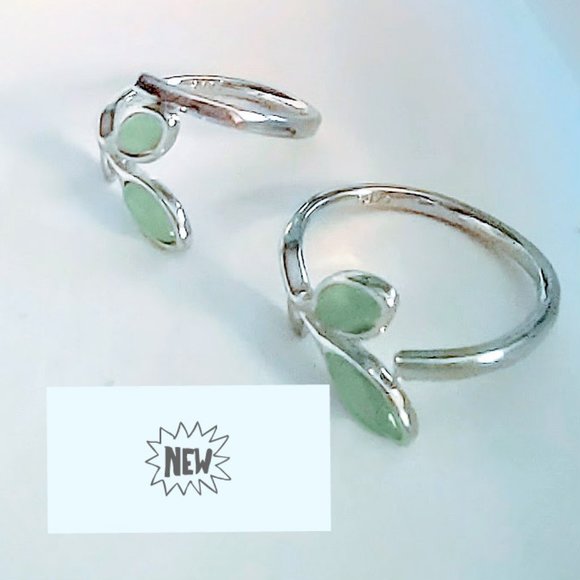 Frosted Green Opal Leaf Ring  2 Available - Picture 3 of 15